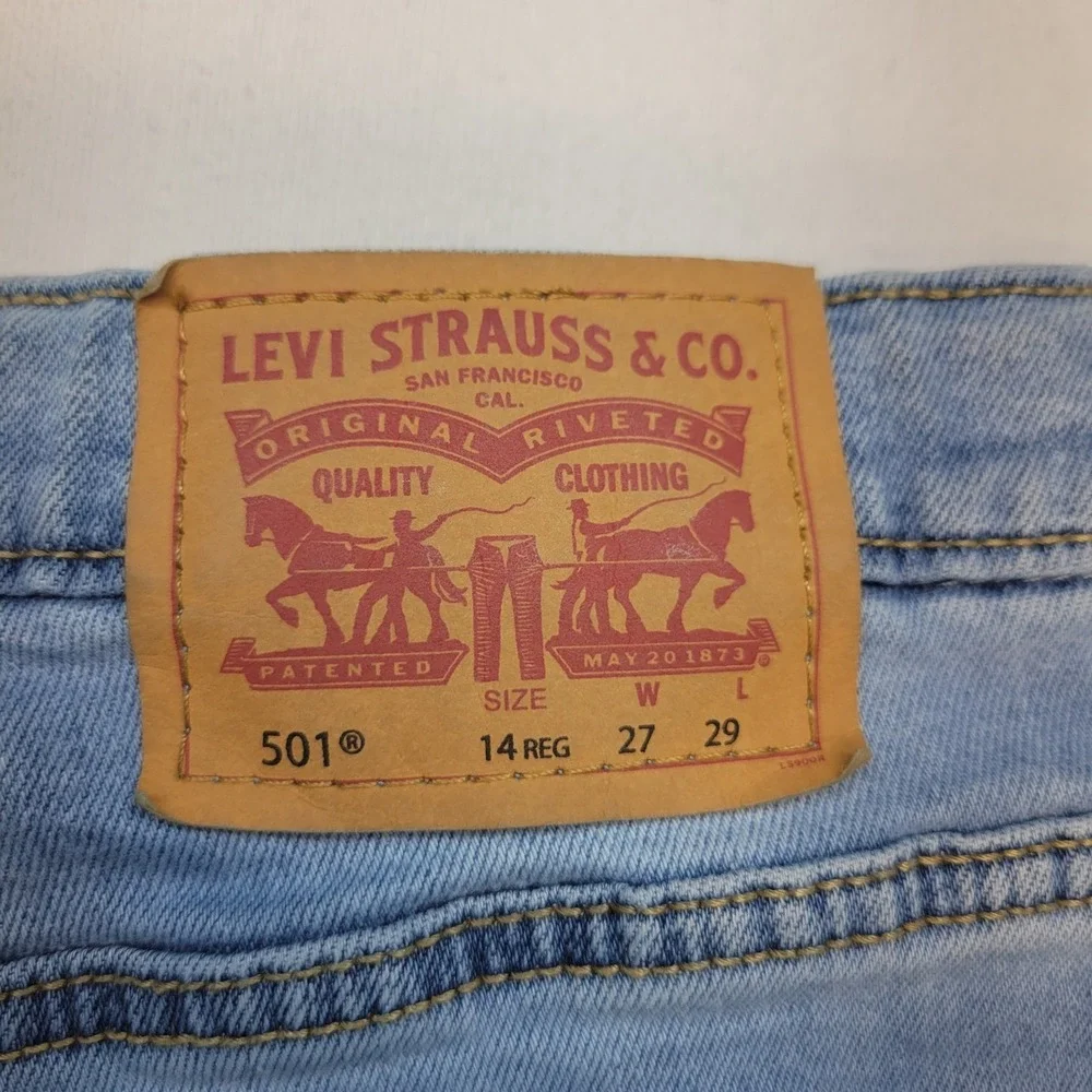 Levi's 501 Jeans Kids 14 Reg 27x29 Blue Straight Leg Button Fly Denim